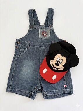 Disney Denim Overalls with Mickey Cap - Blue & Red